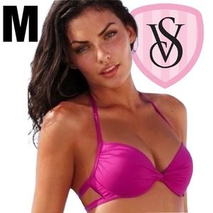 NWOT Victoria’s Secret Hot Pink Knockout Push Up Halter Bikini Top Sz: Medium